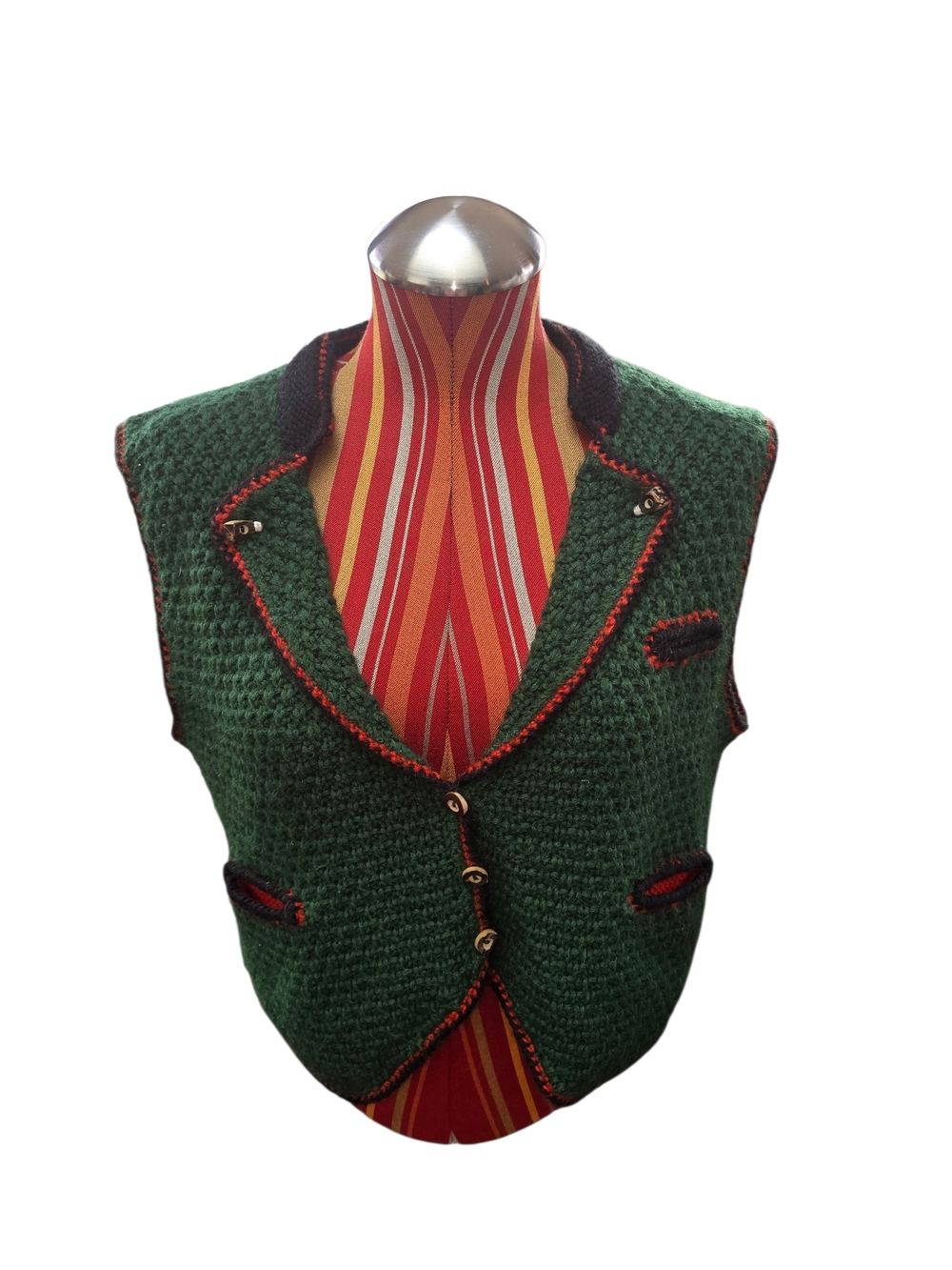 Austrian Trachten Tyrolean Wool Handknit Green Vest Waist Coat